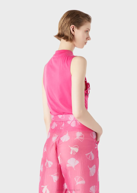 femei R802G380 Top cupro interlock cu guler guru, deschidere și legături Armani fucsie