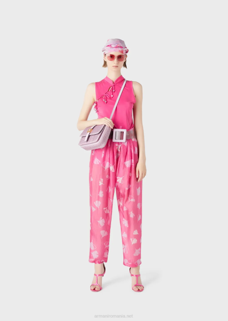 femei R802G380 Top cupro interlock cu guler guru, deschidere și legături Armani fucsie