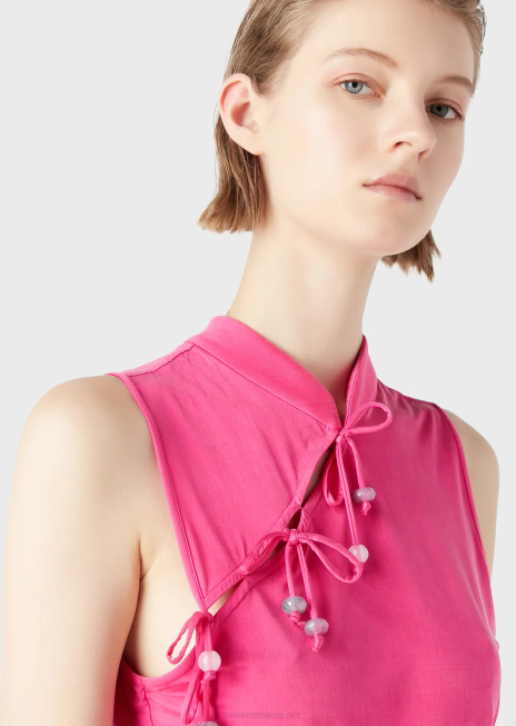 femei R802G380 Top cupro interlock cu guler guru, deschidere și legături Armani fucsie