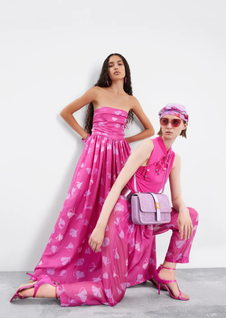 femei R802G380 Top cupro interlock cu guler guru, deschidere și legături Armani fucsie