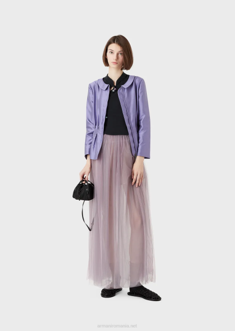 femei R802G381 Top cupro interlock cu guler guru, deschidere și legături Armani negru