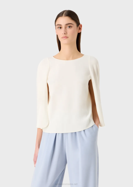 femei R802G383 bluză cu mâneci pelerina din cady tehnic Armani alb ca laptele