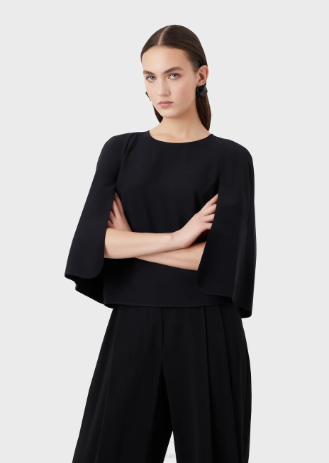 femei R802G384 bluză cu mâneci pelerina din cady tehnic Armani albastru marin