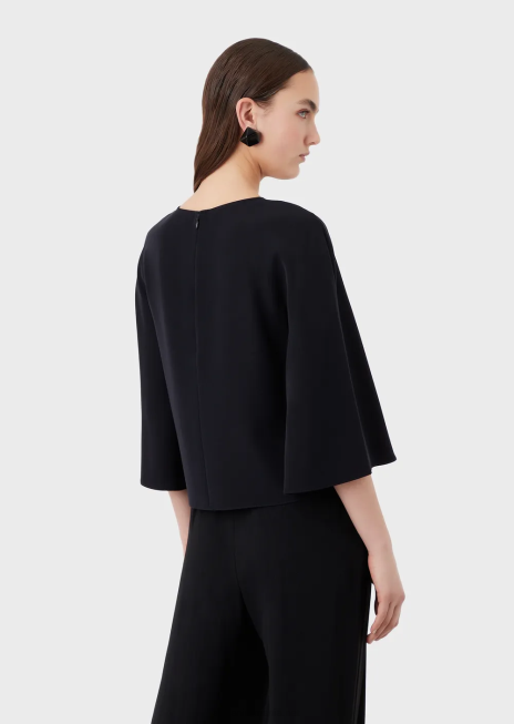 femei R802G384 bluză cu mâneci pelerina din cady tehnic Armani albastru marin