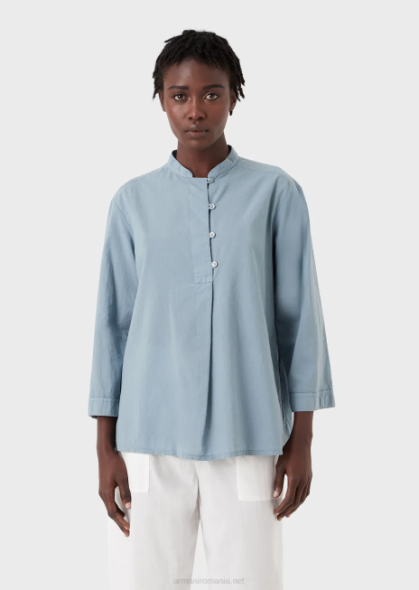 femei R802G386 colecție durabilă cămașă din muselină organică vopsită în haine, cu guler guru Armani azur