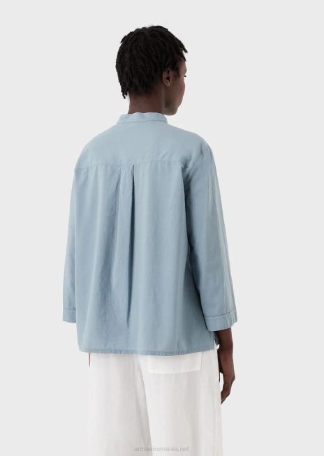 femei R802G386 colecție durabilă cămașă din muselină organică vopsită în haine, cu guler guru Armani azur