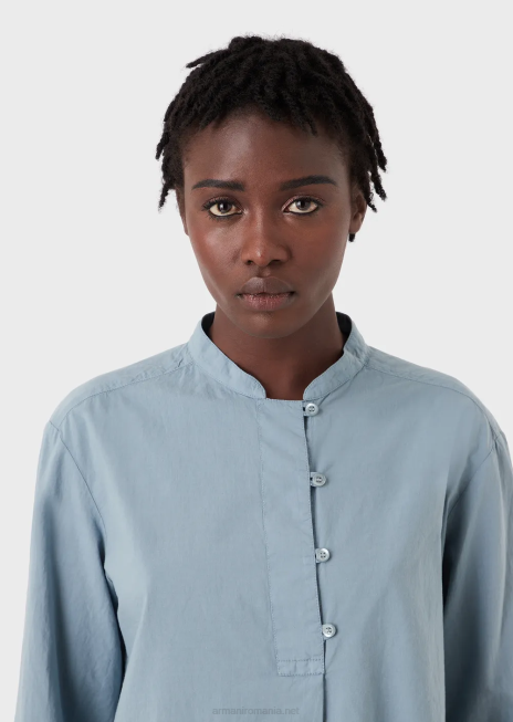 femei R802G386 colecție durabilă cămașă din muselină organică vopsită în haine, cu guler guru Armani azur