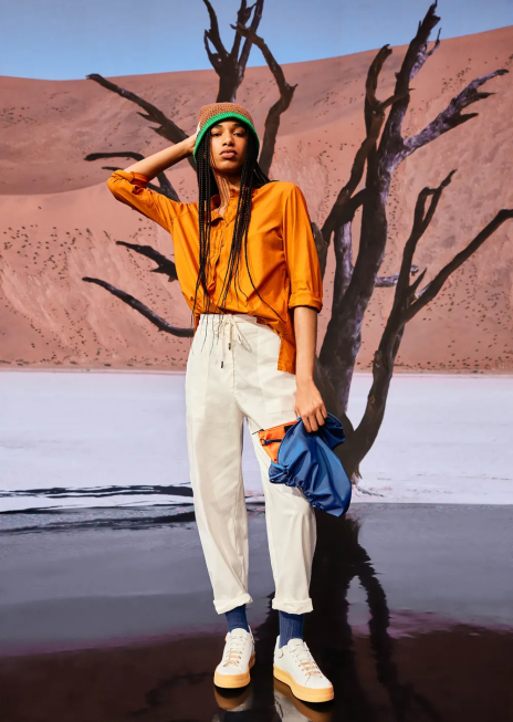 femei R802G387 colecție durabilă cămașă din muselină organică vopsită în haine, cu guler guru Armani portocale