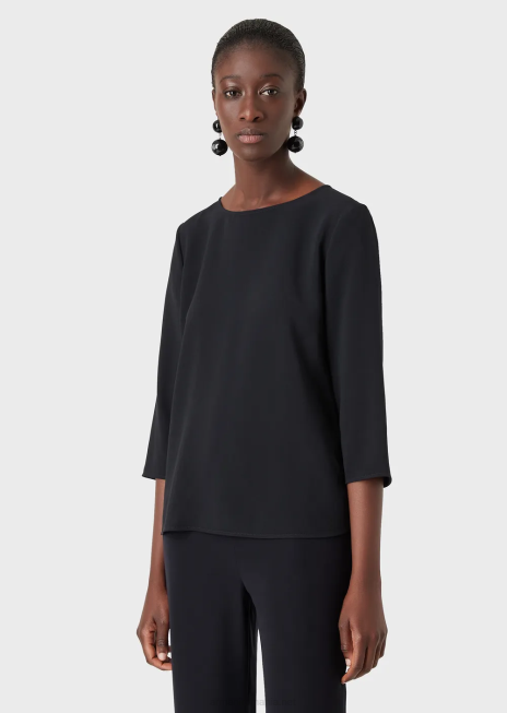 femei R802G388 bluza envers-satin cu maneci 3/4 Armani albastru marin