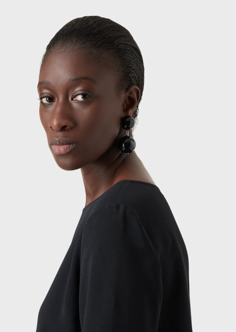 femei R802G388 bluza envers-satin cu maneci 3/4 Armani albastru marin