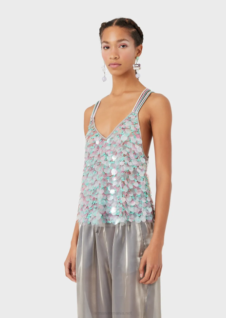 femei R802G394 top cu paiete de diferite dimensiuni, multicolore Armani