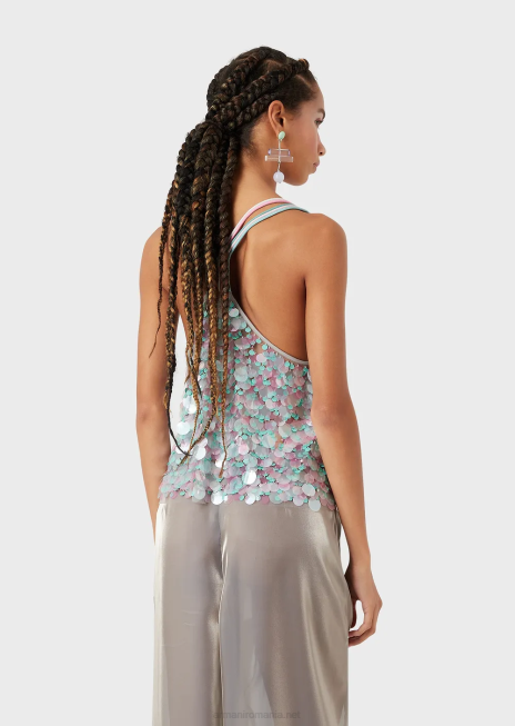 femei R802G394 top cu paiete de diferite dimensiuni, multicolore Armani