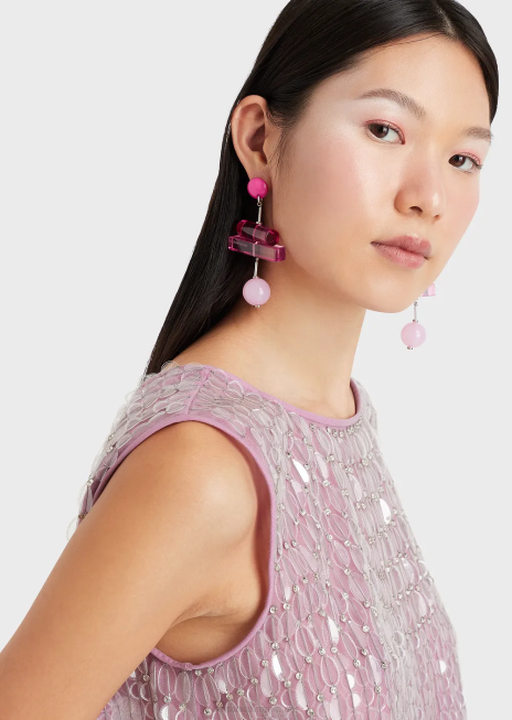 femei R802G395 top din tul brodat cu frunze transparente din paiete Armani