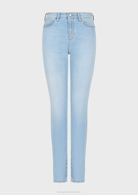 femei R802G2747 Blugi din denim confort, decolorați, super skinny cu talie înaltă j20 Armani albastru deschis