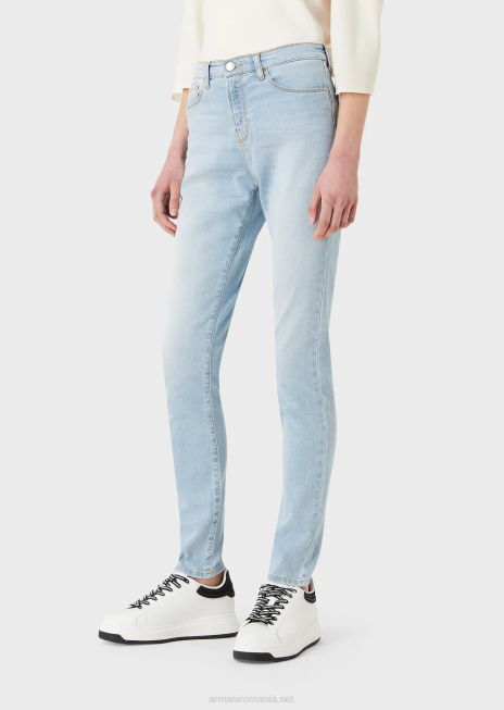 femei R802G2747 Blugi din denim confort, decolorați, super skinny cu talie înaltă j20 Armani albastru deschis