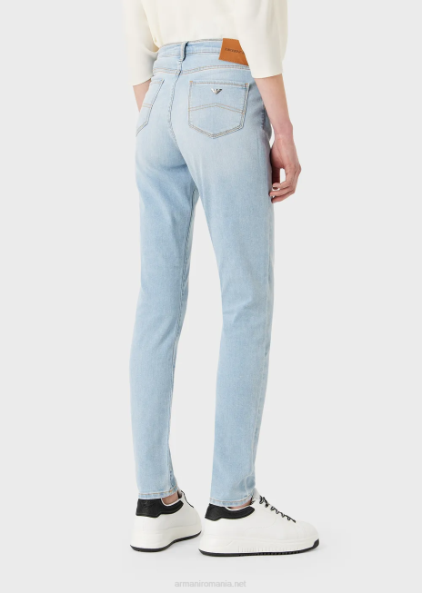 femei R802G2747 Blugi din denim confort, decolorați, super skinny cu talie înaltă j20 Armani albastru deschis