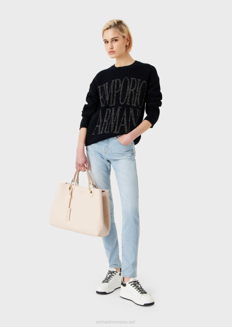 femei R802G2747 Blugi din denim confort, decolorați, super skinny cu talie înaltă j20 Armani albastru deschis