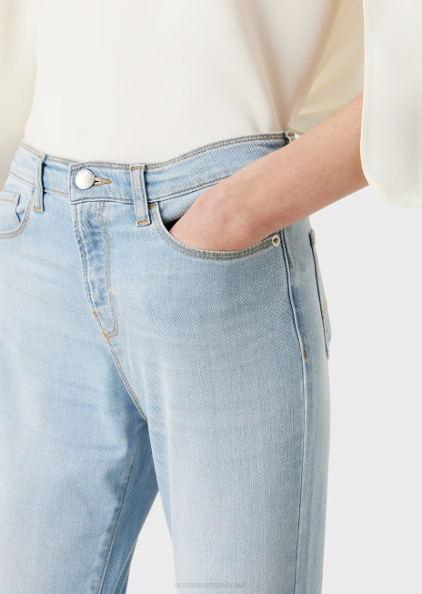 femei R802G2747 Blugi din denim confort, decolorați, super skinny cu talie înaltă j20 Armani albastru deschis