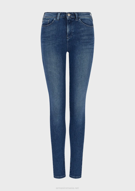femei R802G2749 Blugi j20 cu talie înaltă, super skinny-fit, spălați cu pietre, din denim organic confortabil Armani albastru mediu