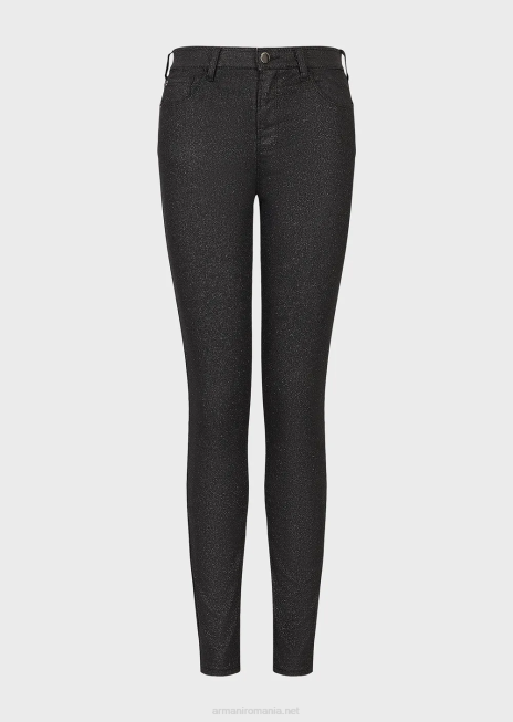 femei R802G2752 Blugi j20 cu talie înaltă, super skinny, din denim elastic, acoperiți cu sclipici Armani negru