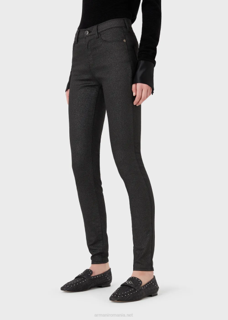 femei R802G2752 Blugi j20 cu talie înaltă, super skinny, din denim elastic, acoperiți cu sclipici Armani negru