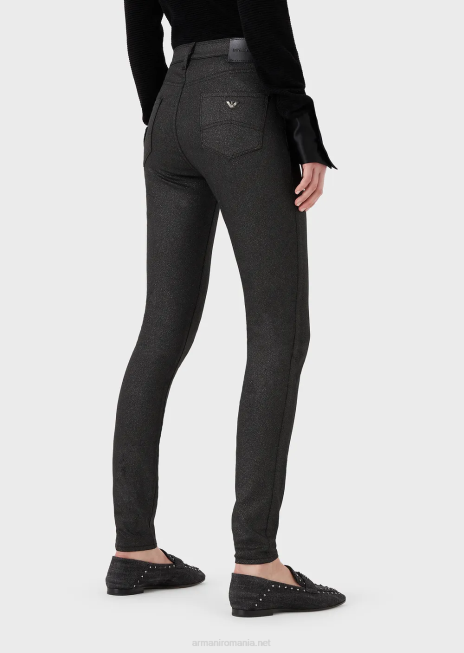 femei R802G2752 Blugi j20 cu talie înaltă, super skinny, din denim elastic, acoperiți cu sclipici Armani negru