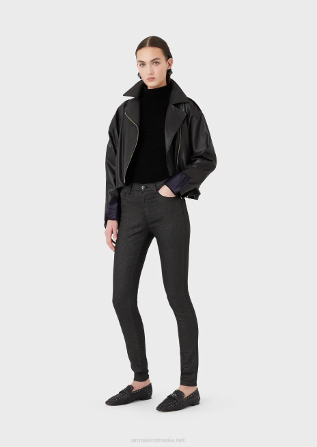 femei R802G2752 Blugi j20 cu talie înaltă, super skinny, din denim elastic, acoperiți cu sclipici Armani negru