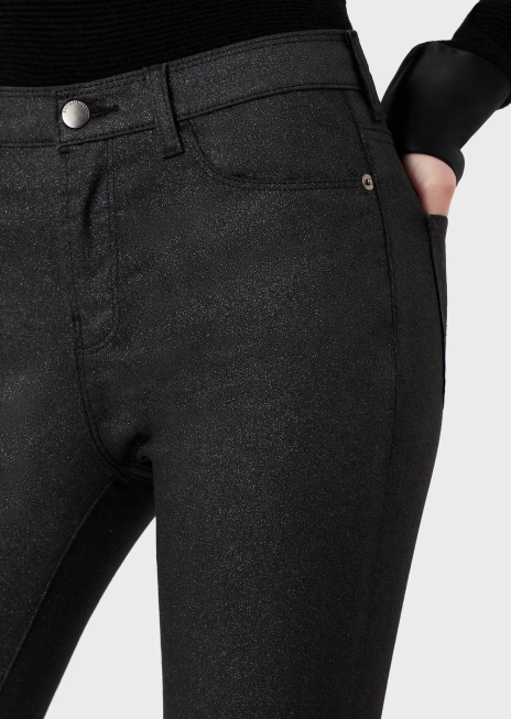 femei R802G2752 Blugi j20 cu talie înaltă, super skinny, din denim elastic, acoperiți cu sclipici Armani negru