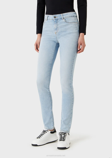 femei R802G2754 Blugi skinny cu talie înaltă j18, decolorați, din denim confortabil Armani albastru deschis