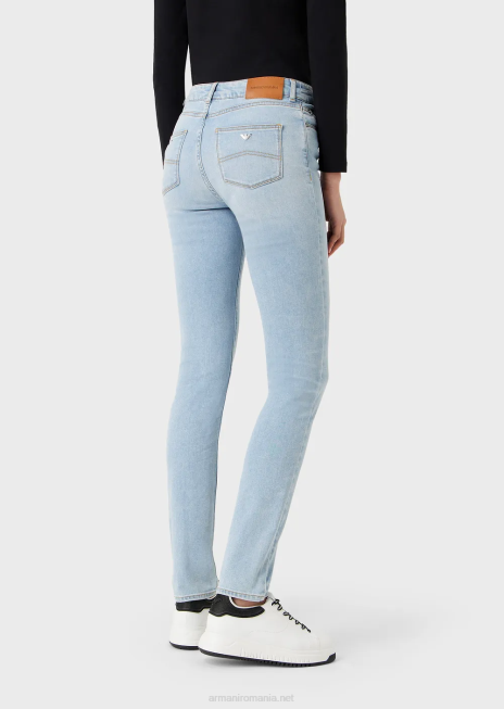 femei R802G2754 Blugi skinny cu talie înaltă j18, decolorați, din denim confortabil Armani albastru deschis