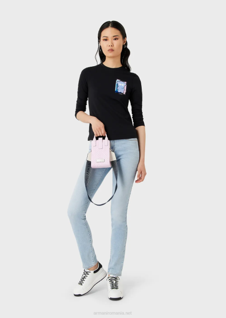 femei R802G2754 Blugi skinny cu talie înaltă j18, decolorați, din denim confortabil Armani albastru deschis