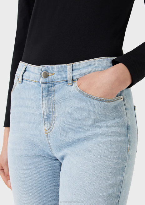 femei R802G2754 Blugi skinny cu talie înaltă j18, decolorați, din denim confortabil Armani albastru deschis