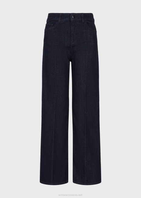 femei R802G2758 Blugi din denim clătiți j33 cu talie medie lată tăiată Armani albastru inchis
