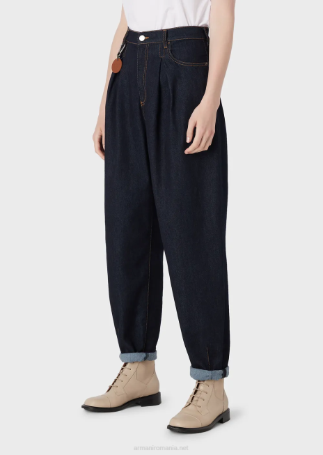 femei R802G2759 Blugi j97 cu pliuri godet din denim moale confortabil Armani albastru inchis