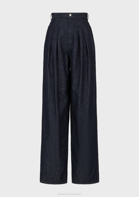 femei R802G2760 Blugi j95 cu talie înaltă din denim cu dungi cu sclipici Armani albastru inchis