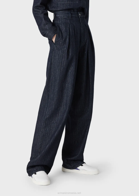 femei R802G2760 Blugi j95 cu talie înaltă din denim cu dungi cu sclipici Armani albastru inchis