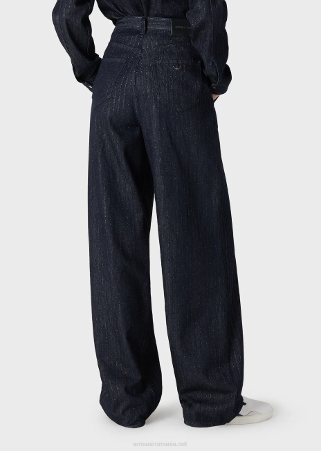 femei R802G2760 Blugi j95 cu talie înaltă din denim cu dungi cu sclipici Armani albastru inchis