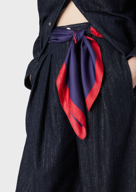 femei R802G2760 Blugi j95 cu talie înaltă din denim cu dungi cu sclipici Armani albastru inchis