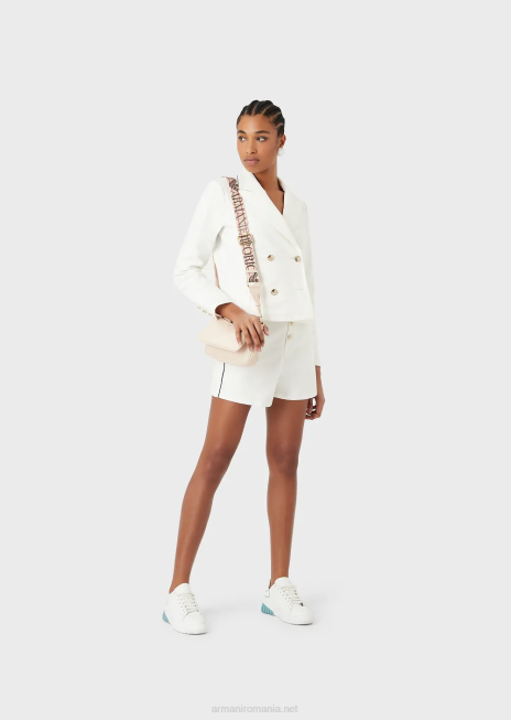 femei R802G2761 pantaloni scurți cu talie înaltă din țesătură de taur cu țevi Armani alb