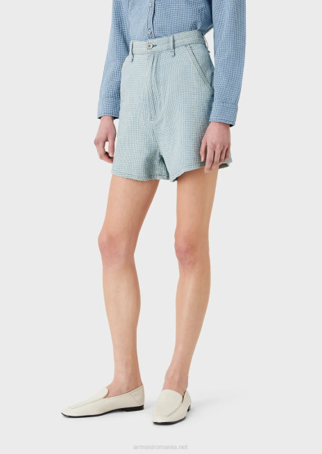 femei R802G2762 pantaloni scurți cu talie înaltă din denim vichy Armani carouri