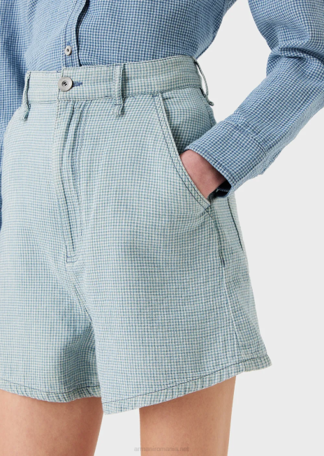 femei R802G2762 pantaloni scurți cu talie înaltă din denim vichy Armani carouri