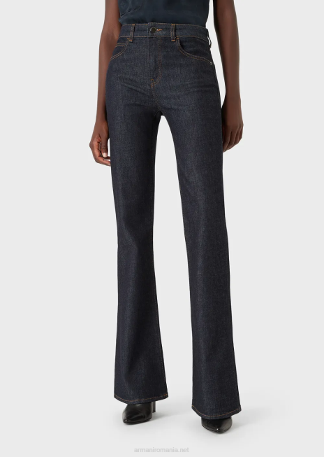 femei R802G2763 blugi j47 cu talie înaltă medie, aspect ușor uzați, evazați, din denim stretch Armani albastru marin