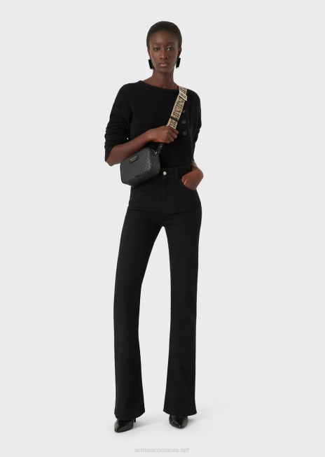 femei R802G2764 j47 cu talie medie înaltă, picior evazat, blugi din denim confort clătiți Armani negru