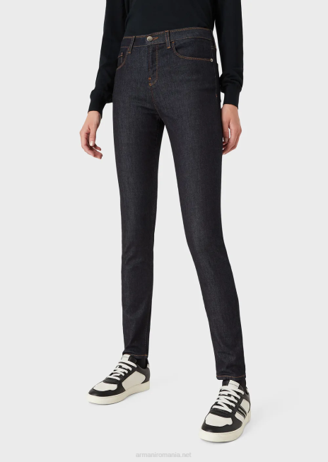 femei R802G2769 Blugi j20 cu talie înaltă, super skinny, din denim confort mercerizat Armani albastru marin
