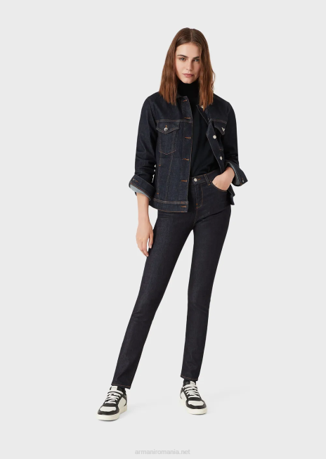 femei R802G2769 Blugi j20 cu talie înaltă, super skinny, din denim confort mercerizat Armani albastru marin
