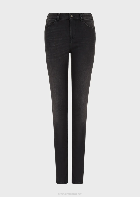 femei R802G2772 Blugi skinny-fit cu talie înaltă j18, din denim confort, spălați cu pietre Armani negru
