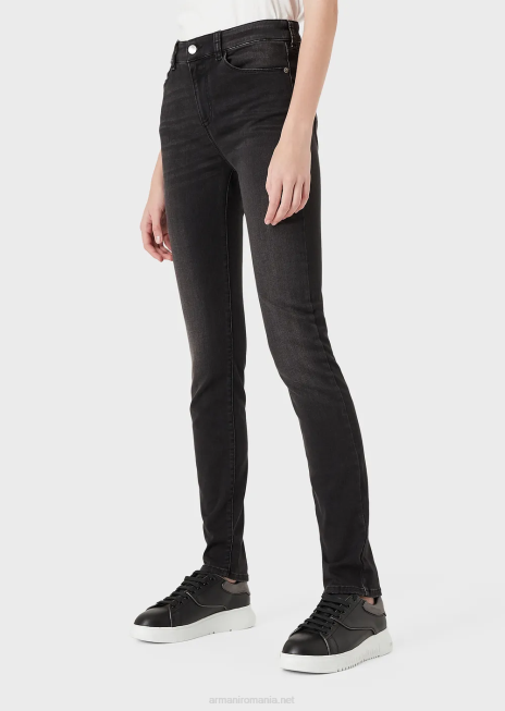 femei R802G2772 Blugi skinny-fit cu talie înaltă j18, din denim confort, spălați cu pietre Armani negru