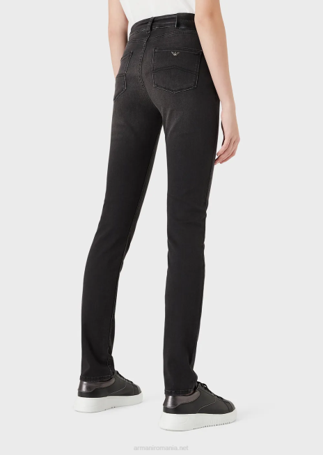 femei R802G2772 Blugi skinny-fit cu talie înaltă j18, din denim confort, spălați cu pietre Armani negru