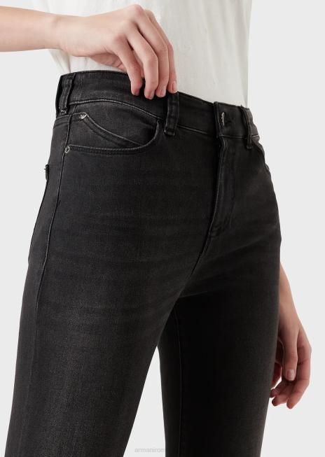 femei R802G2772 Blugi skinny-fit cu talie înaltă j18, din denim confort, spălați cu pietre Armani negru