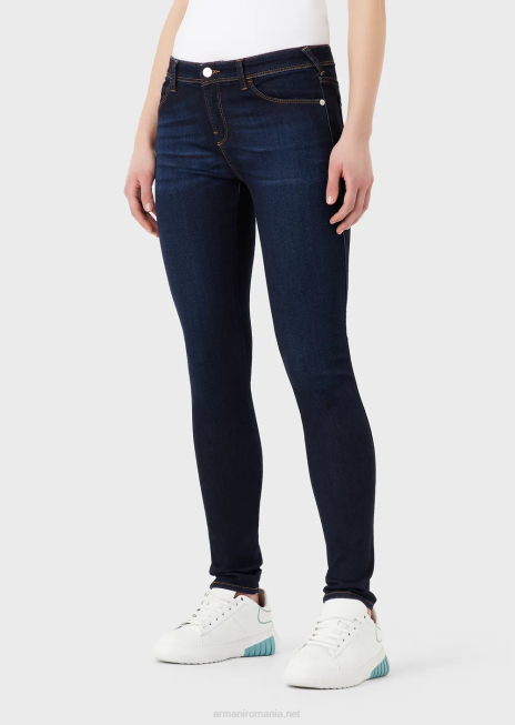 femei R802G2774 Blugi din denim lyocell cu talie medie, super skinny j28 Armani albastru inchis